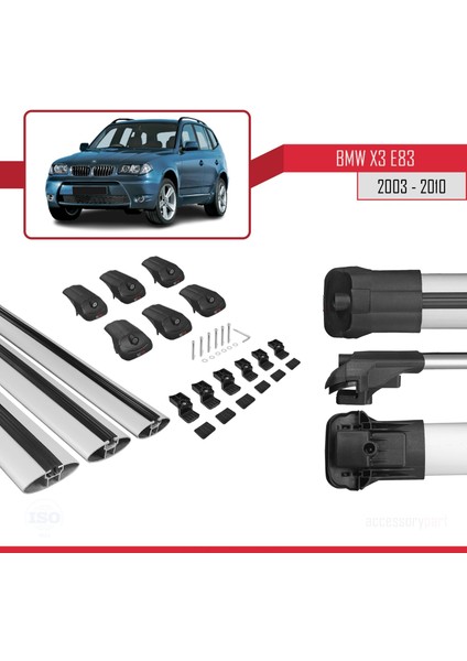 Bmw X3 E83 2003-2010 Arası ile Uyumlu Ace-1 Ara Atkı Tavan Barı Gri 3 Adet Bar indirimleri
