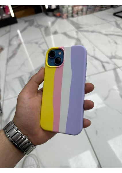 iPhone 13 Kılıf Gökkuşağı Kılıf Desenli Kılıf Renkli Pastel Sulu Boya Rainbow Kılıf