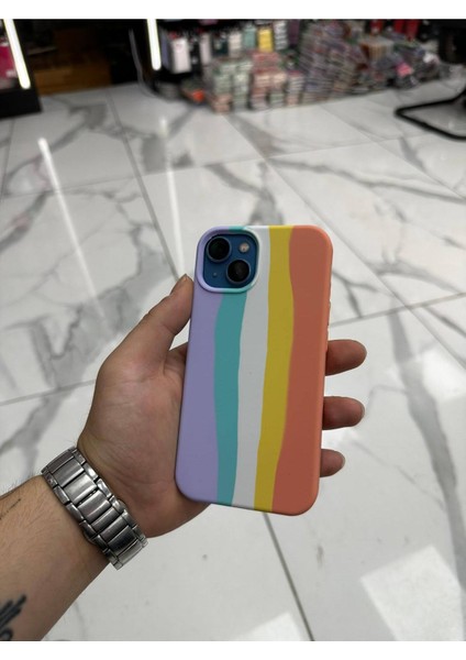iPhone 13 Kılıf Gökkuşağı Kılıf Desenli Kılıf Renkli Pastel Sulu Boya Rainbow Kılıf