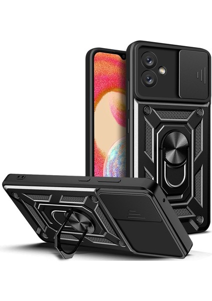Samsung Galaxy A04E Kılıf Kamera Korumalı Sürgülü Yüzüklü Armor Military Tank Koruyucu Kapak