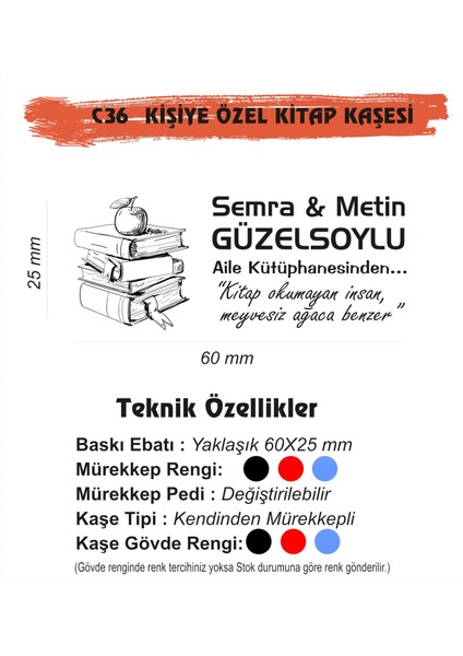 Kitap Kurtlarına ve Kişiye Özel Kitap Mühürü Kitap Kaşesi C36