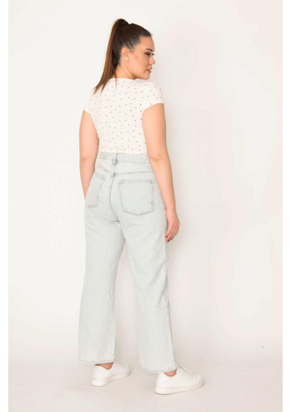 Kadın Mavi Büyük Beden Yıkama Efektli Mom Jean Pantolon 65N35621 modelleri