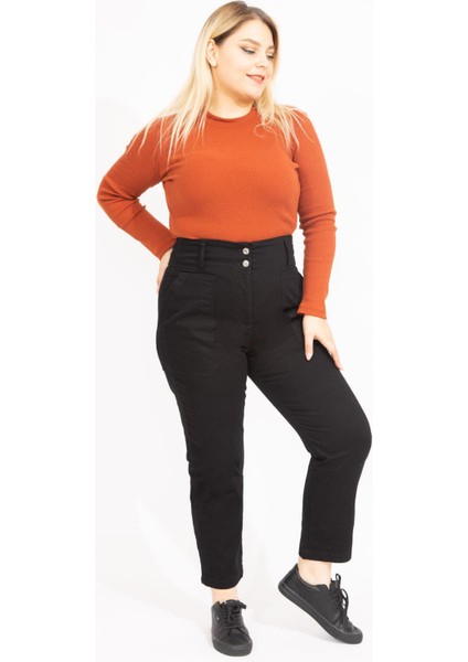 Kadın Siyah Yüksek Bel Takma Cepli Kot Pantolon 65N35549 fiyatları