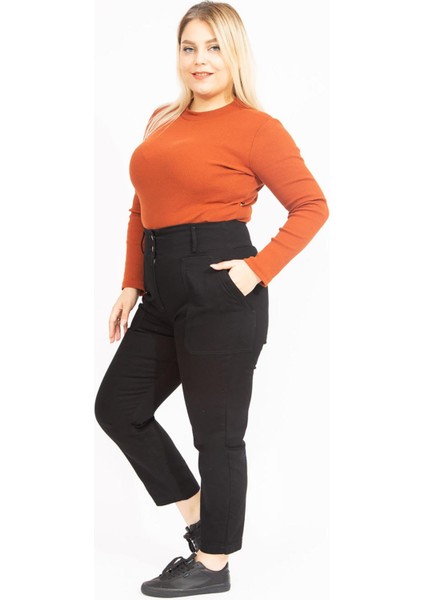 Kadın Siyah Yüksek Bel Takma Cepli Kot Pantolon 65N35549 modelleri