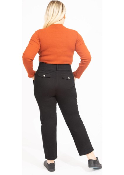 Kadın Siyah Yüksek Bel Takma Cepli Kot Pantolon 65N35549 fırsatları