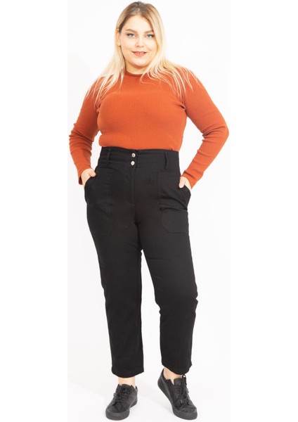 Kadın Siyah Yüksek Bel Takma Cepli Kot Pantolon 65N35549 indirimleri