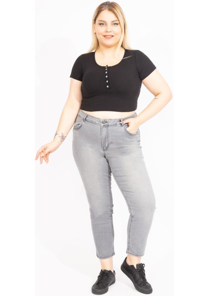 Kadın Gri Likralı 5 Cep Kot Pantolon 65N35551 fırsatları