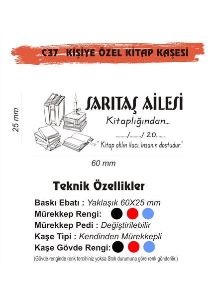 Kitap Kurtlarına ve Kişiye Özel Kitap Mühürü Kitap Kaşesi C37