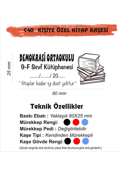 Kitap Kurtlarına ve Kişiye Özel Kitap Mühürü Kitap Kaşesi C40