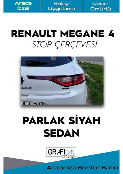 Renault Megane 4 Stop Çerçeve Sticker Kolay Uygulama Hazır Kesim Birebir Uyum / Sedan-Parlak Siyah