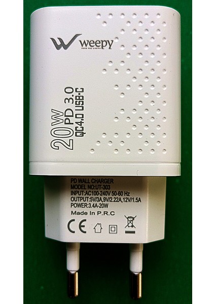 WPY-PD35 USB ve Type-C Çıkışlı Şarj Başlığı 20W/3A