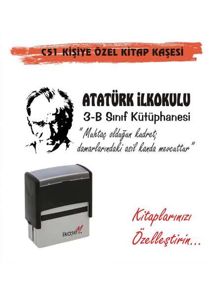 Atatürk Temalı Kişiye Özel Kitap Mühürü Kitap Kaşesi C51