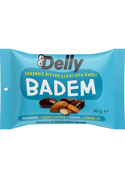 Şeker İlavesiz Bitter Çikolata Kaplı Badem 40g (12 ADET)