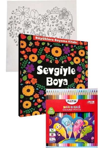 Sevgiyle Boya Büyüklere Boyama Kitabı Fatih 24 Renk Kuru Boya 1 Adet Ema Boyama Kitabı Büyükler Için Mandala Yaratıcı Boyama