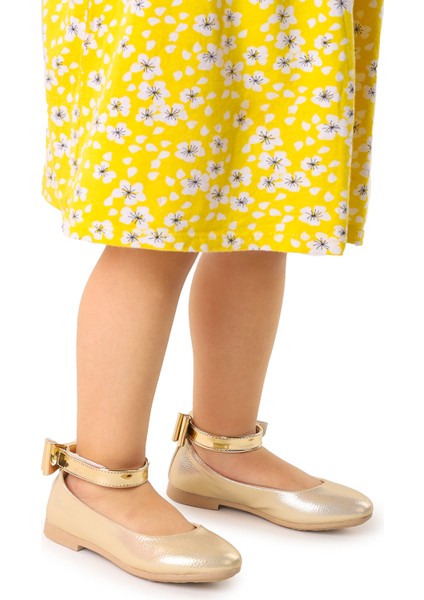 Ankle Vakko Cırtlı Kız Çocuk Fiyonklu Babet Ayakkabı Bilekten Bağlamalı