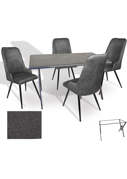 Anemon Werzalit - Çırağan Masa Takımı (80X120) - (Grey Marble - Füme)