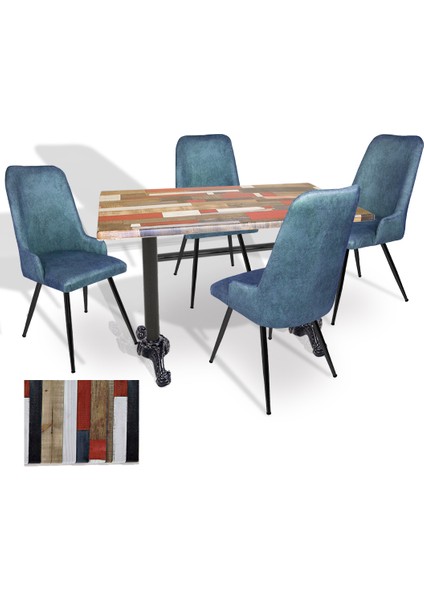 Çipa Werzalit - Çırağan Mutfak Masa Takımı (80X140) - (Red Wood - Mavi)