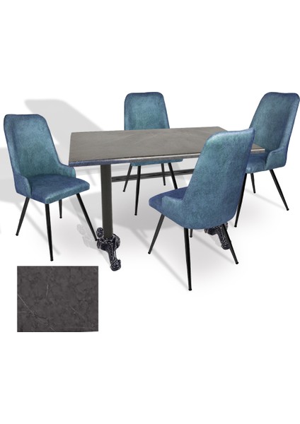 Çipa Werzalit - Çırağan Mutfak Masa Takımı (80X120) - (Grey Marble - Mavi)