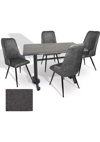 Çipa Werzalit - Çırağan Mutfak Masa Takımı (80X140) - (Grey Marble - Füme)