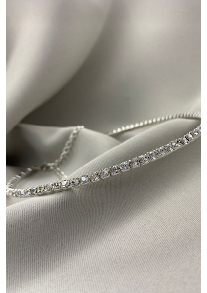 Gümüş Renk Zirkon Kadın Su Yolu Choker Kolye - 2405 fiyatları