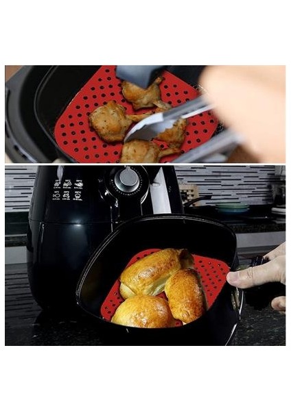 Renkli Isıya Dayanıklı Yıkanılabilir Silikon Fırın ve Airfryer Kare Pişirme Matı 21,5 cm