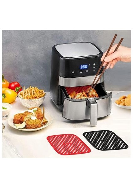 Renkli Isıya Dayanıklı Yıkanılabilir Silikon Fırın ve Airfryer Kare Pişirme Matı 21,5 cm