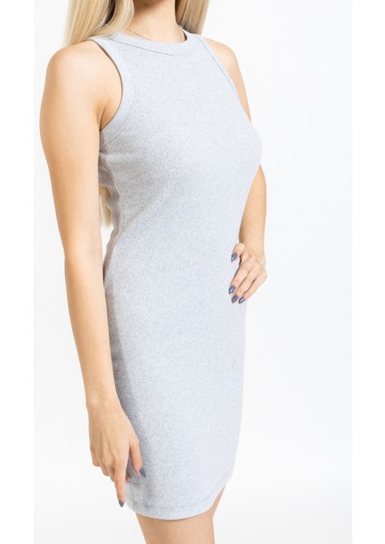 Bisiklet Yaka Fitilli Basic Mini Elbise, Orijinal Elbise, Günlük Rahat Elbise, Esnek Elbise