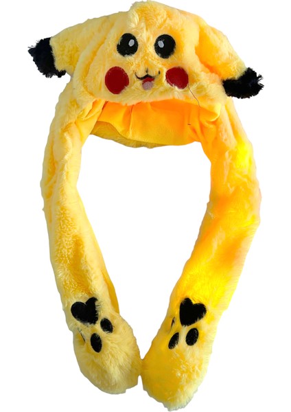 Pikaçu Taç Pelüş LED Işıklı Pikachu Şapka Hareketli Kulaklı Oyuncak Pokemon 60CM