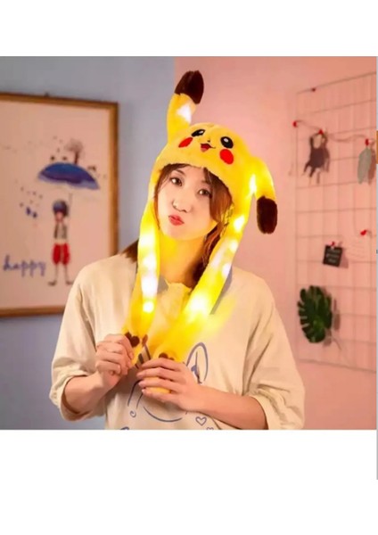 Pikaçu Taç Pelüş LED Işıklı Pikachu Şapka Hareketli Kulaklı Oyuncak Pokemon 60CM fiyatları