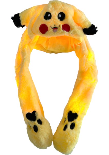 Pikaçu Taç Pelüş LED Işıklı Pikachu Şapka Hareketli Kulaklı Oyuncak Pokemon 60CM modelleri