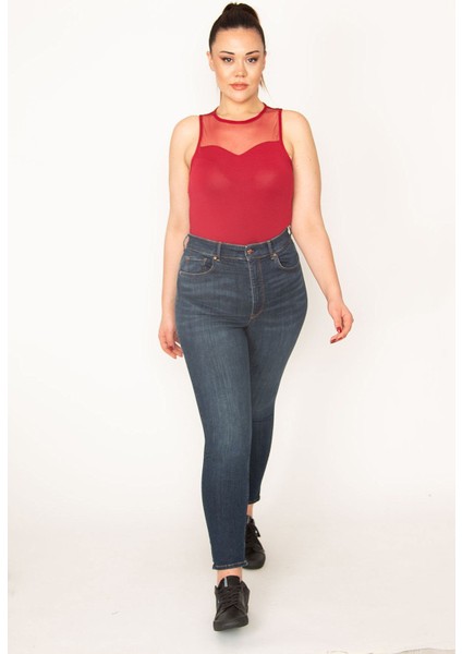 Kadın Lacivert 5 Cep Likralı Süper Skinny Jean Pantolon 65N35381