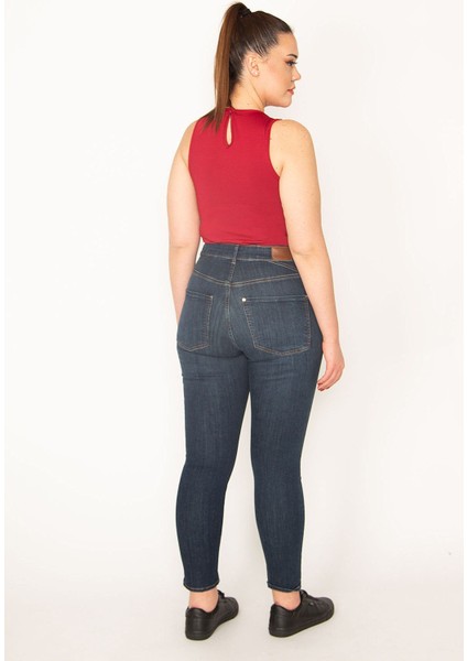 Kadın Lacivert 5 Cep Likralı Süper Skinny Jean Pantolon 65N35381