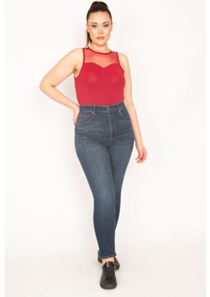 Kadın Lacivert 5 Cep Likralı Süper Skinny Jean Pantolon 65N35381