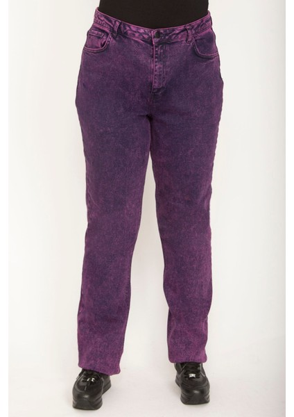 Kadın Mürdüm Yıkama Efektli Likralı 5 Cepli Kot Pantolon 65N26391