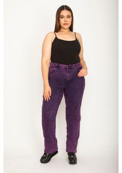 Kadın Mürdüm Yıkama Efektli Likralı 5 Cepli Kot Pantolon 65N26391 modelleri