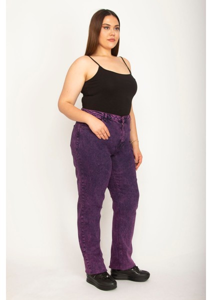 Kadın Mürdüm Yıkama Efektli Likralı 5 Cepli Kot Pantolon 65N26391 fırsatları