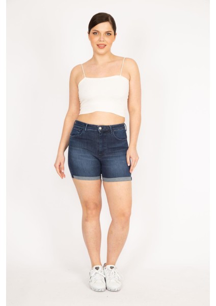 Kadın Lacivert Büyük Beden 5 Cepli Skinny Kot Şort fiyatları