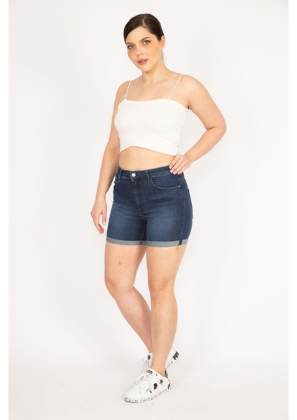 Kadın Lacivert Büyük Beden 5 Cepli Skinny Kot Şort modelleri