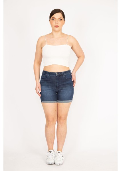 Kadın Lacivert Büyük Beden 5 Cepli Skinny Kot Şort indirimleri