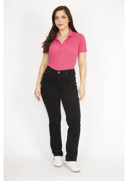 Kadın Siyah Büyük Beden Likralı 5 Cep Kot Pantolon