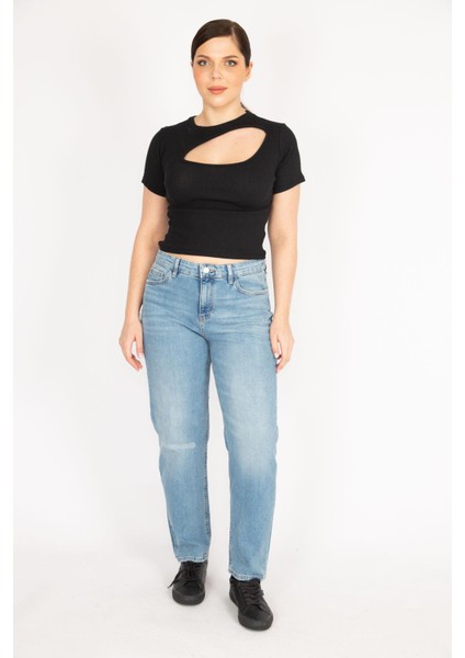 Kadın Mavi Büyük Beden Yıkama Efektli 5 Cepli Kot Pantolon indirimleri