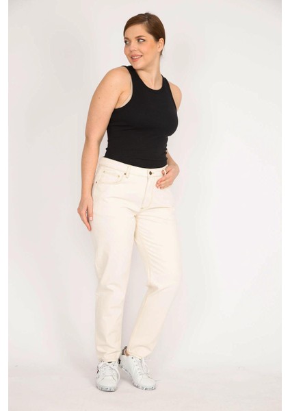 Kadın Ekru Büyük Beden 5 Cepli Kot Pantolon