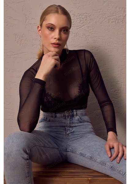 Kadın Meriluu Soft Tül Body Gece Gündüz Uyumlu