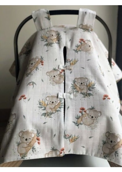 Bej Örgü Koala Müslin Çift Yönlü Puset Örtüsü