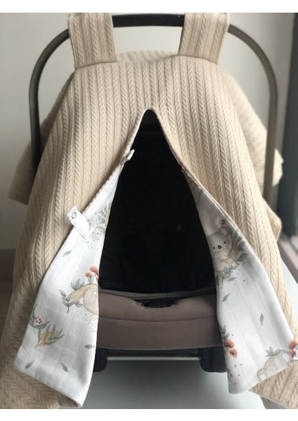 Bej Örgü Koala Müslin Çift Yönlü Puset Örtüsü fiyatları