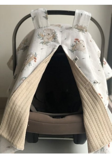 Bej Örgü Koala Müslin Çift Yönlü Puset Örtüsü modelleri