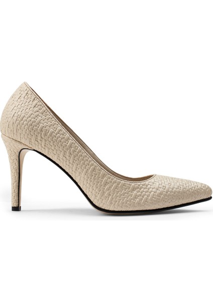 Bej Rengi Hasır Desen Kadın Stiletto - 02029ZBEJM05