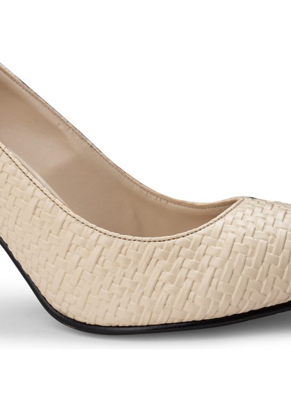 Bej Rengi Hasır Desen Kadın Stiletto - 02029ZBEJM05