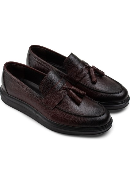 Deri Bordo Comfort Erkek Loafer - 01587MBRDP03