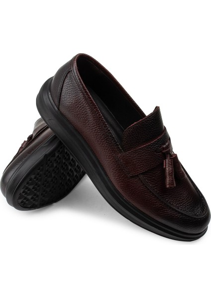 Deri Bordo Comfort Erkek Loafer - 01587MBRDP03